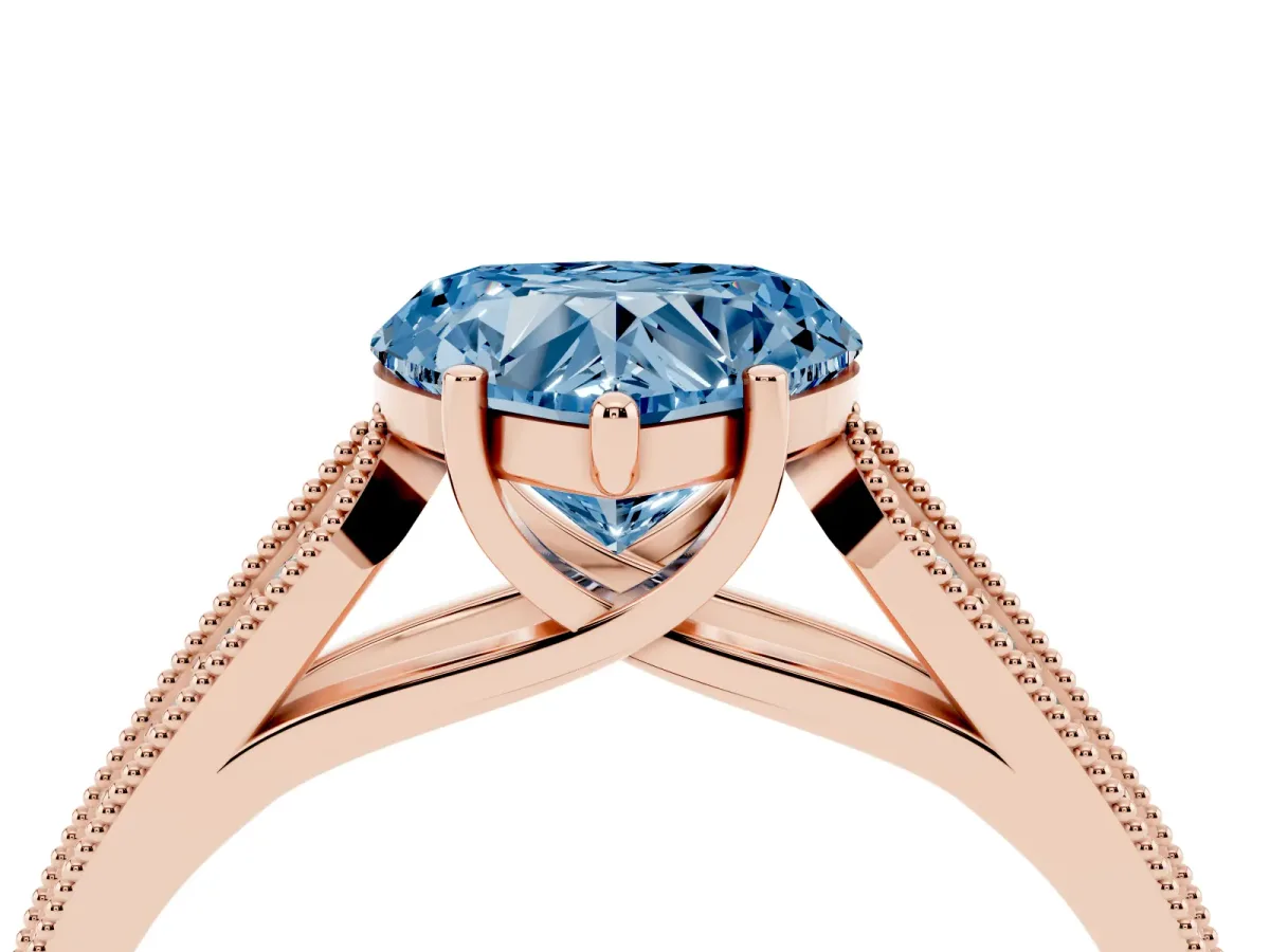Fancy Blue Heart Cut Cut Pave Split Shank Engagement Ring with Four-Prong Setting Rose gold