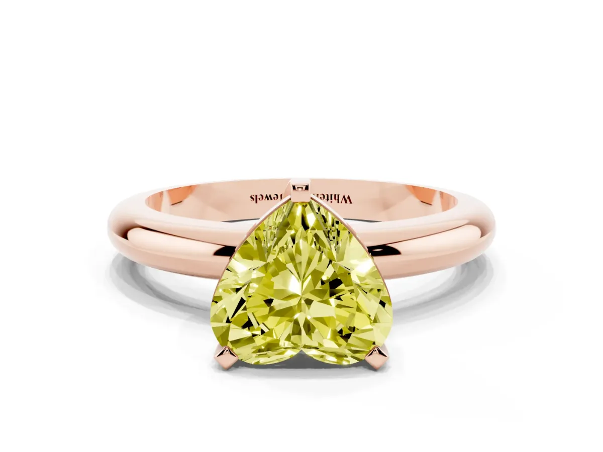 Fancy Yellow Heart Cut Diamond Solitaire Engagement Ring with Round Band and Four-Prong Setting Rose gold