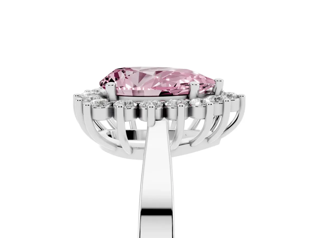 Fancy Pink Pear Cut Cut Diamond Halo Ring with Round Brilliant Halo and Solitaire Band White gold