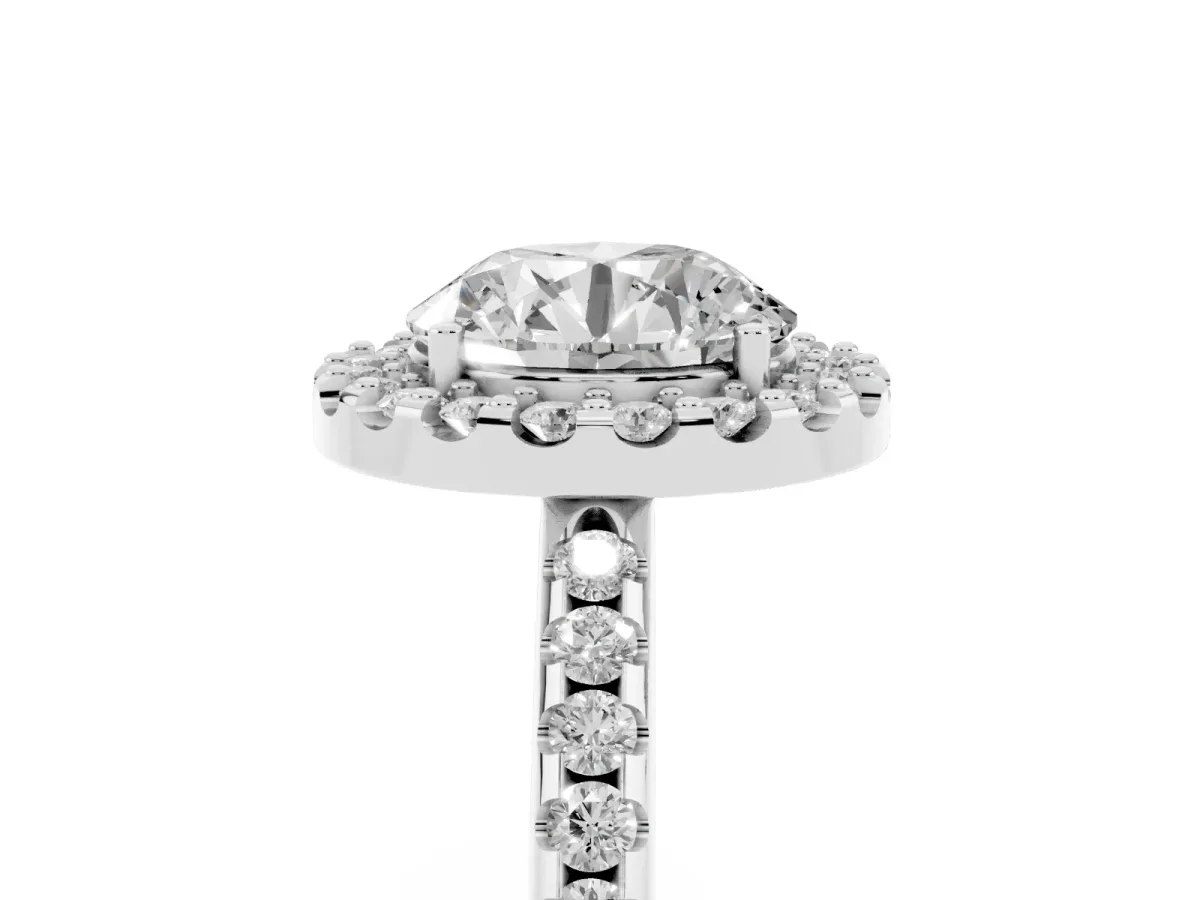 Round Cut Diamond Pavé Halo Ring with Four-Prong Setting Silver