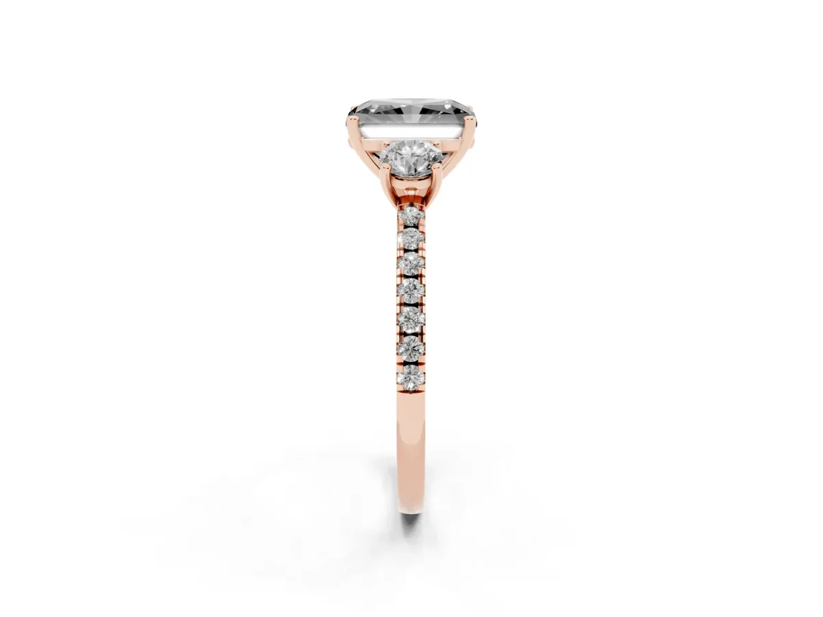 Fancy Black Three-Stone Radiant Cut Cut Diamond Pavé Band with Prong Setting Rose gold