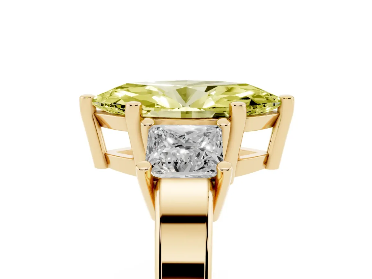 Fancy Yellow Three-Stone Marquise Cut Cut Solitaire Ring with Prong Setting Yellow gold
