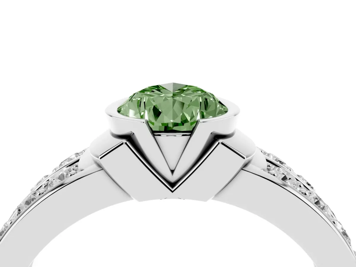 Fancy Green Pear Cut Brilliant Diamond Channel Set Wide Band Ring with Bezel Setting Platinum