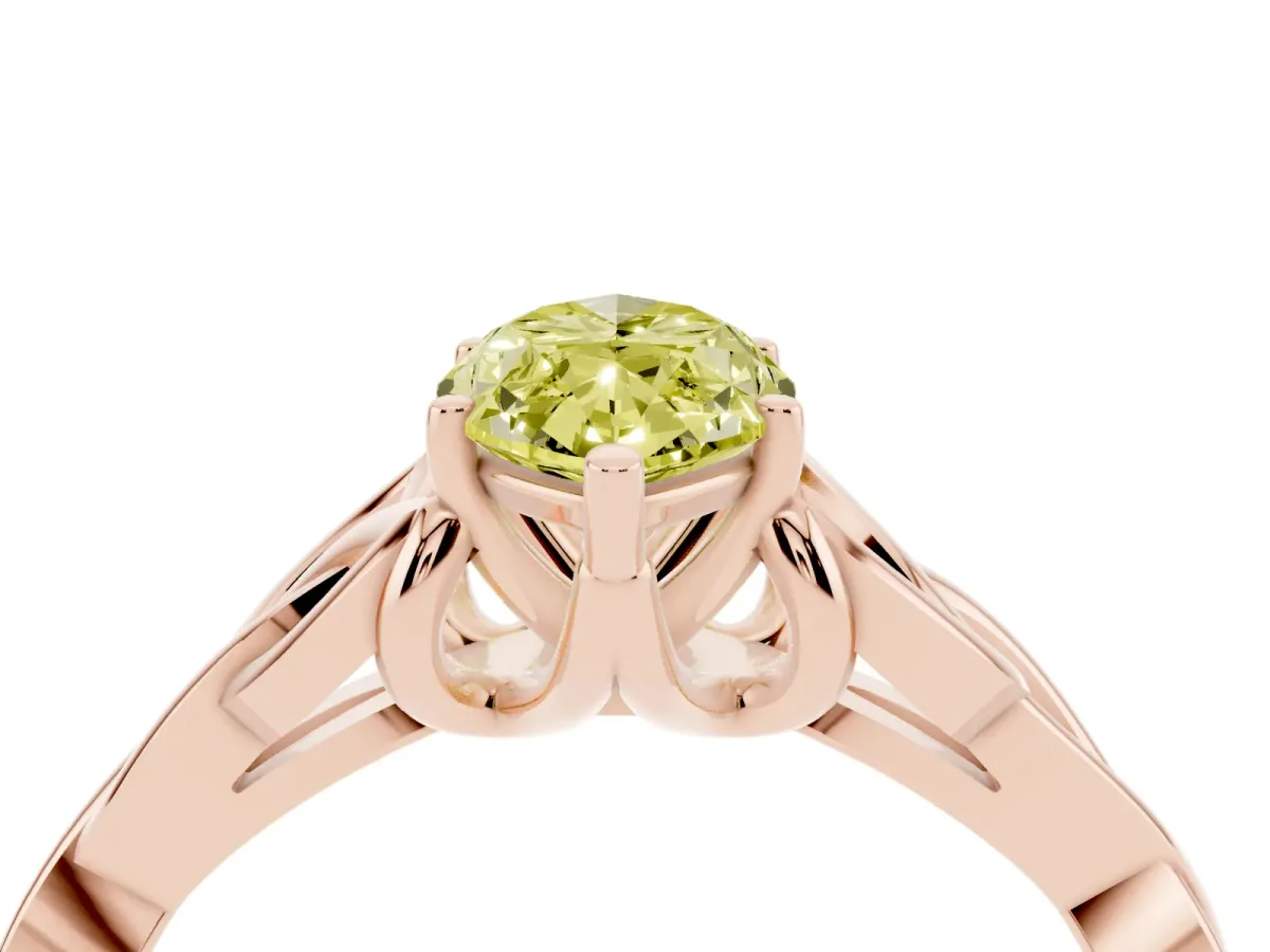 Fancy Yellow Marquise Cut Diamond Solitaire Engagement Ring with Celtic Knot Band and Four-Prong Setting Rose gold