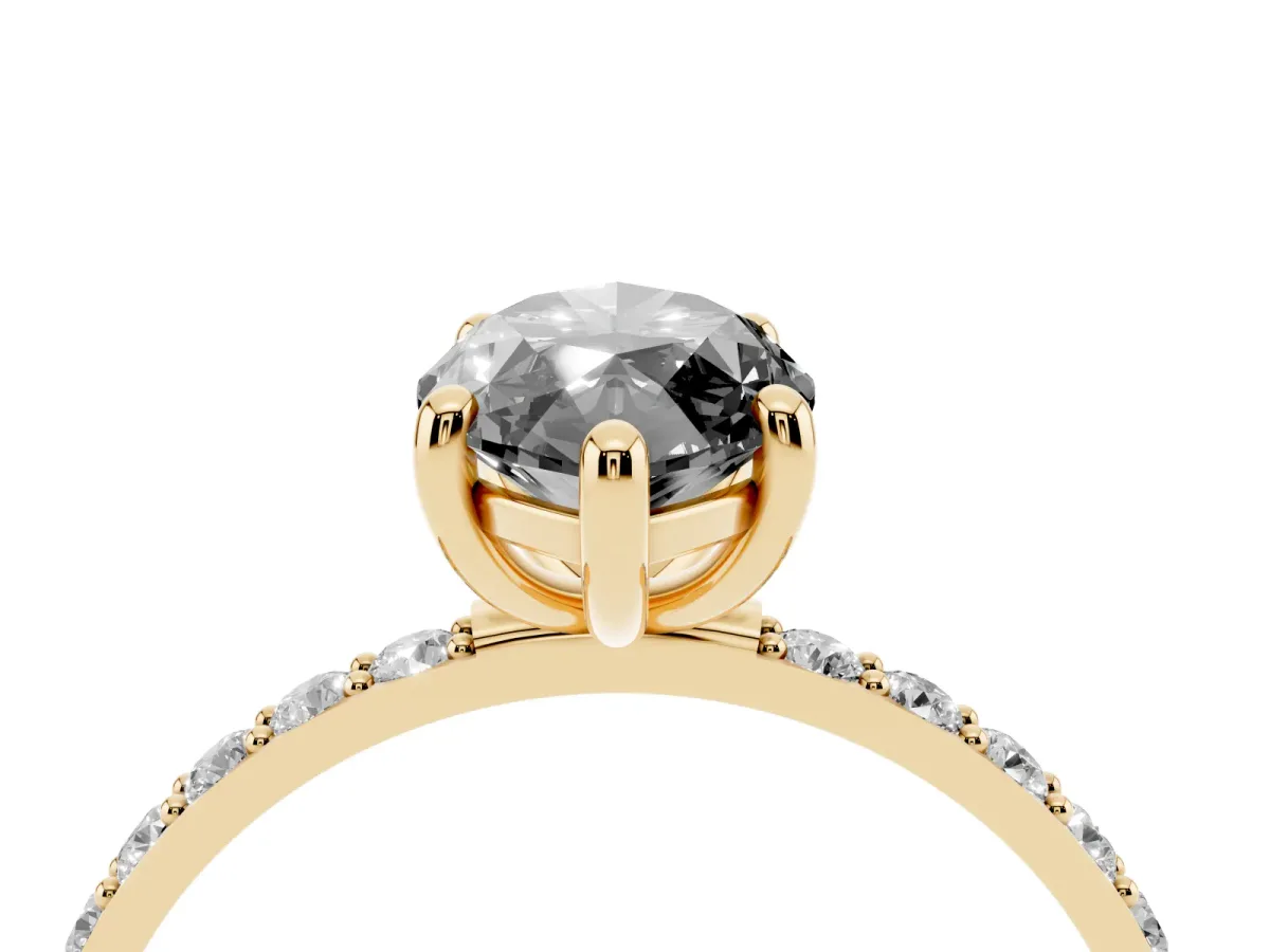 Fancy Black Marquise Cut Diamond Solitaire Ring with Round Pavé Band and Prong Setting Yellow gold