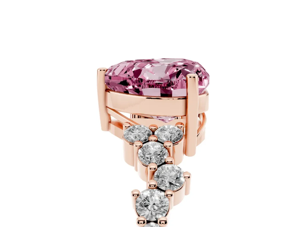 Fancy Pink Heart Cut Diamond Scattered Round Accent Ring with Prong Setting Rose gold