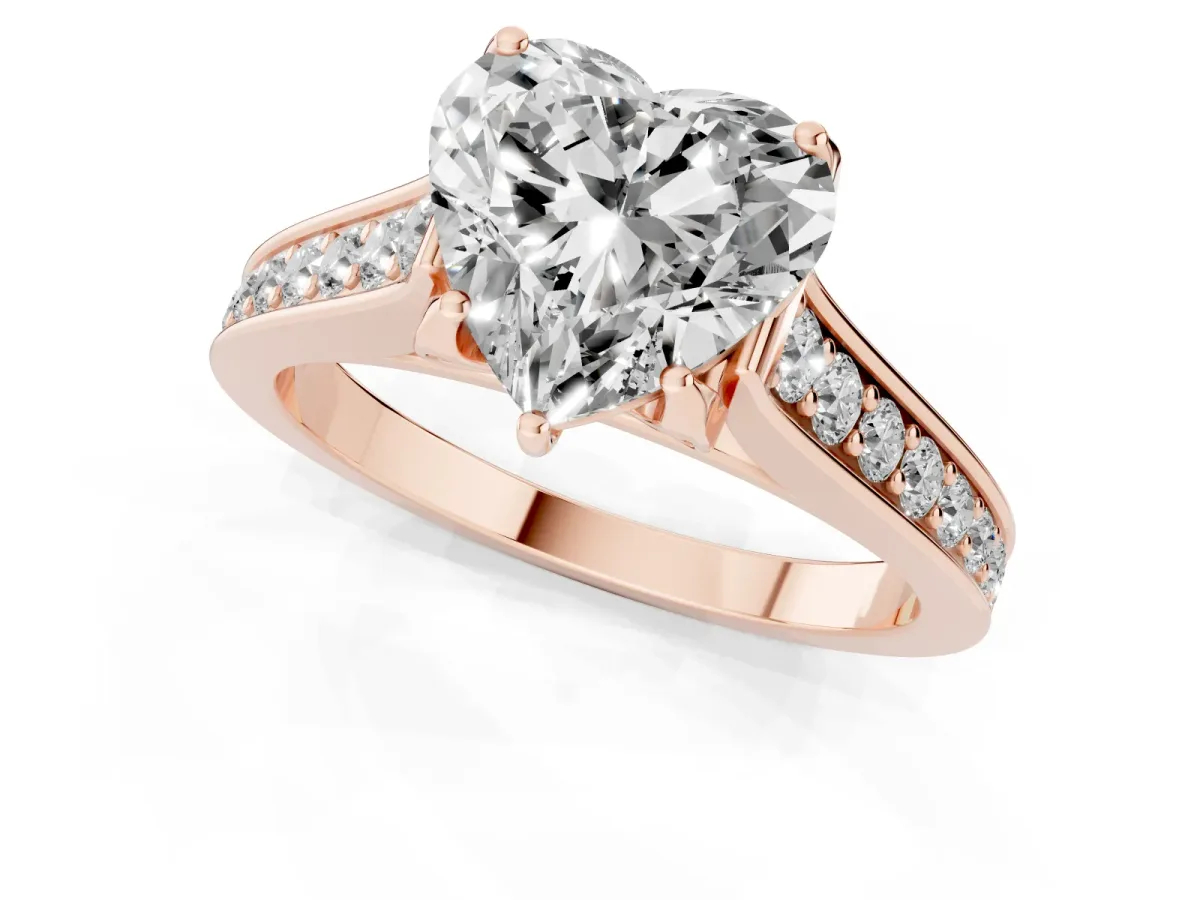 Heart Cut Brilliant Cut Diamond Engagement Ring with Pavé Band and Four-Prong Setting Rose gold