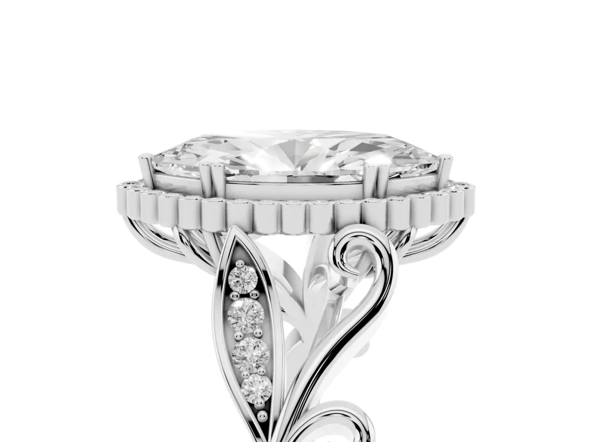Marquise Cut Diamond Halo Ring with Vintage Split Shank and Four-Prong Setting Silver