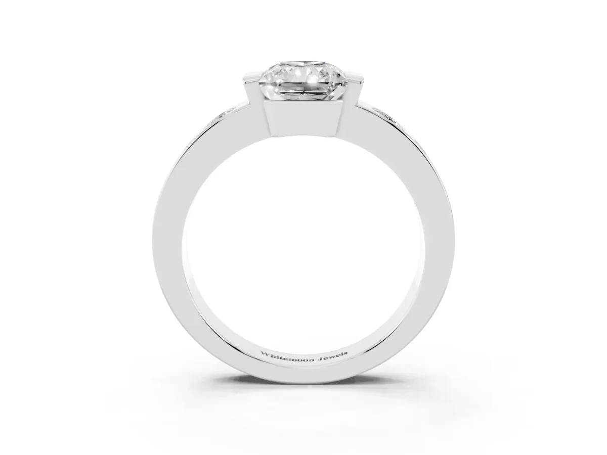 Radiant Cut Brilliant Channel-Set Diamond Ring with Bezel Prong Setting Silver
