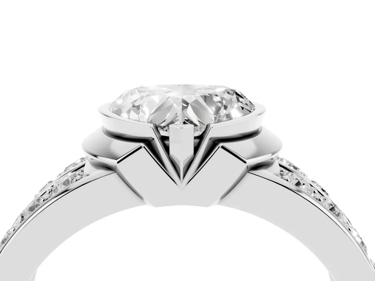 Heart Cut Brilliant Diamond Channel Set Wide Band Ring with Bezel Setting White gold