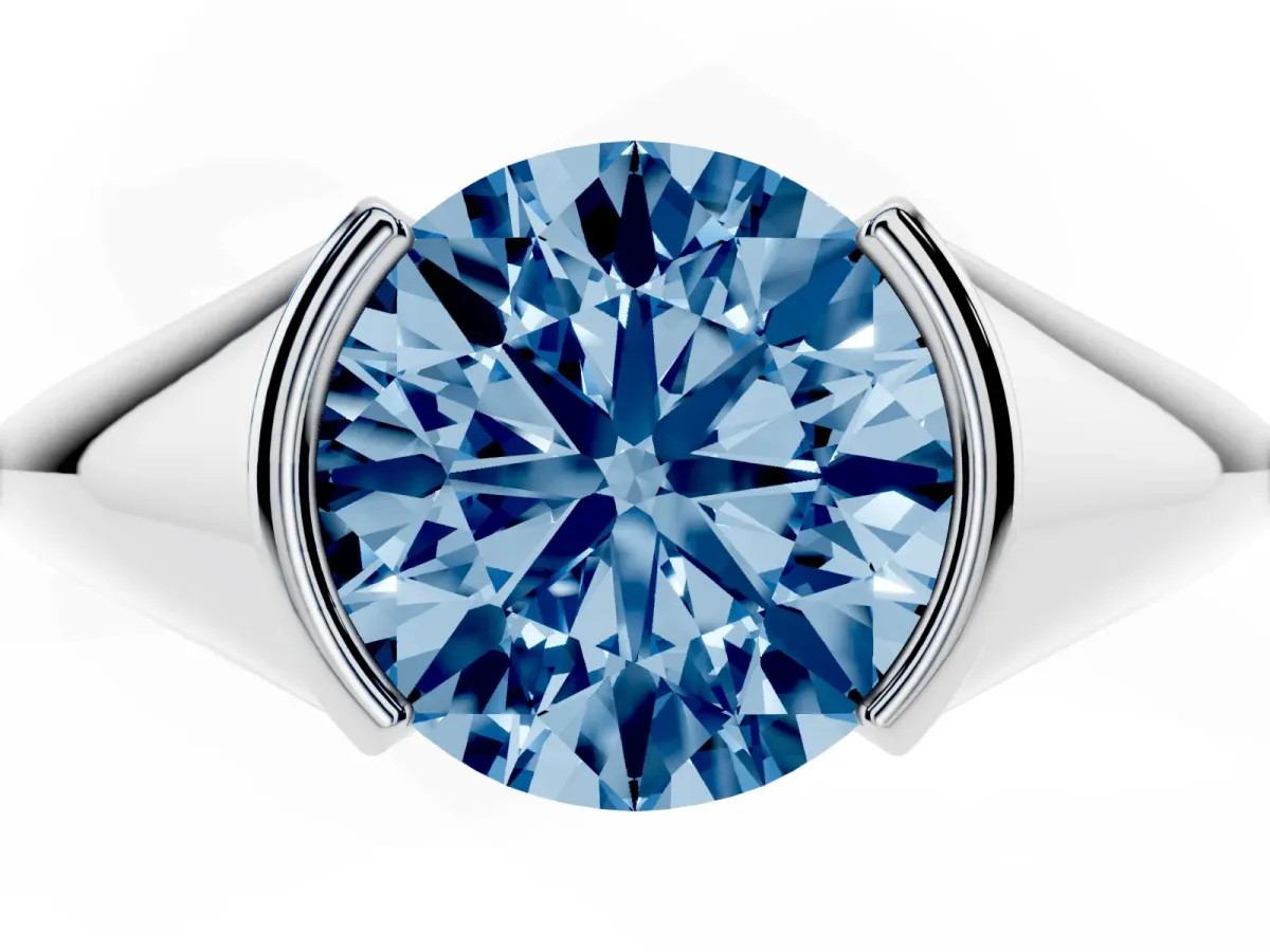 Fancy Blue Round Cut Solitaire Tension Set Diamond Ring White gold