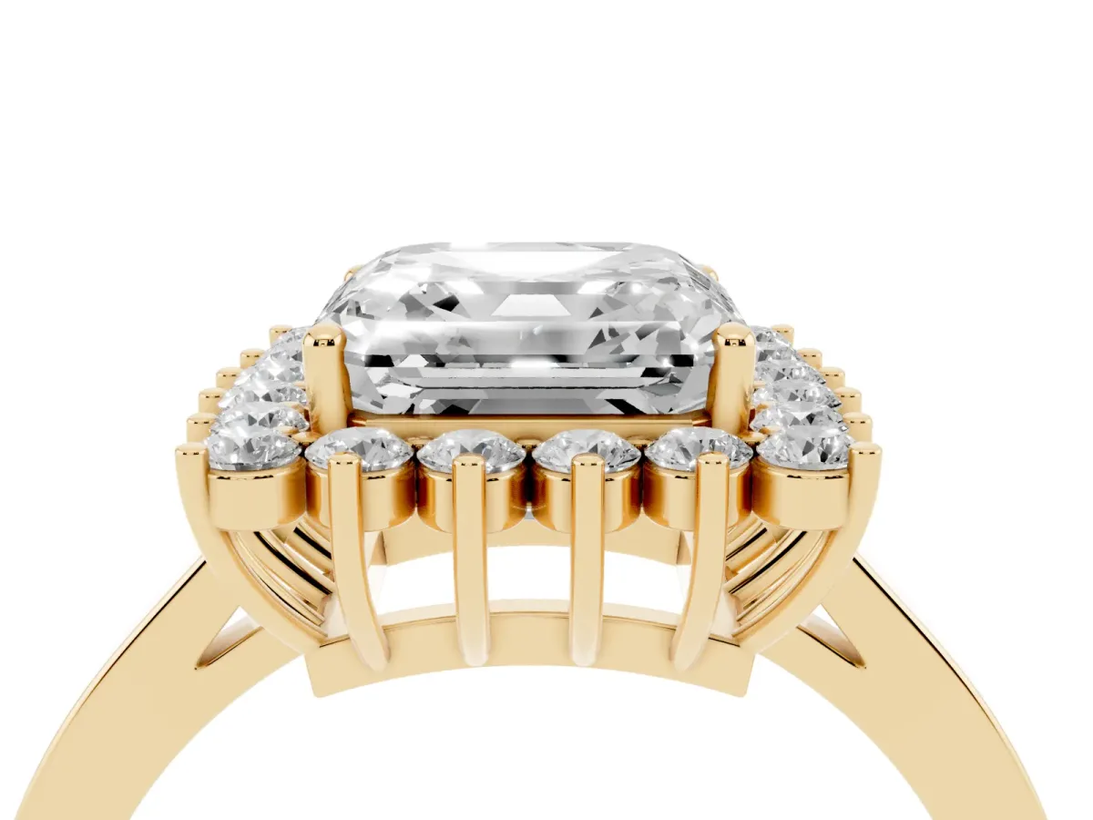 Asscher Cut Cut Diamond Halo Ring with Round Brilliant Halo and Solitaire Band Yellow gold