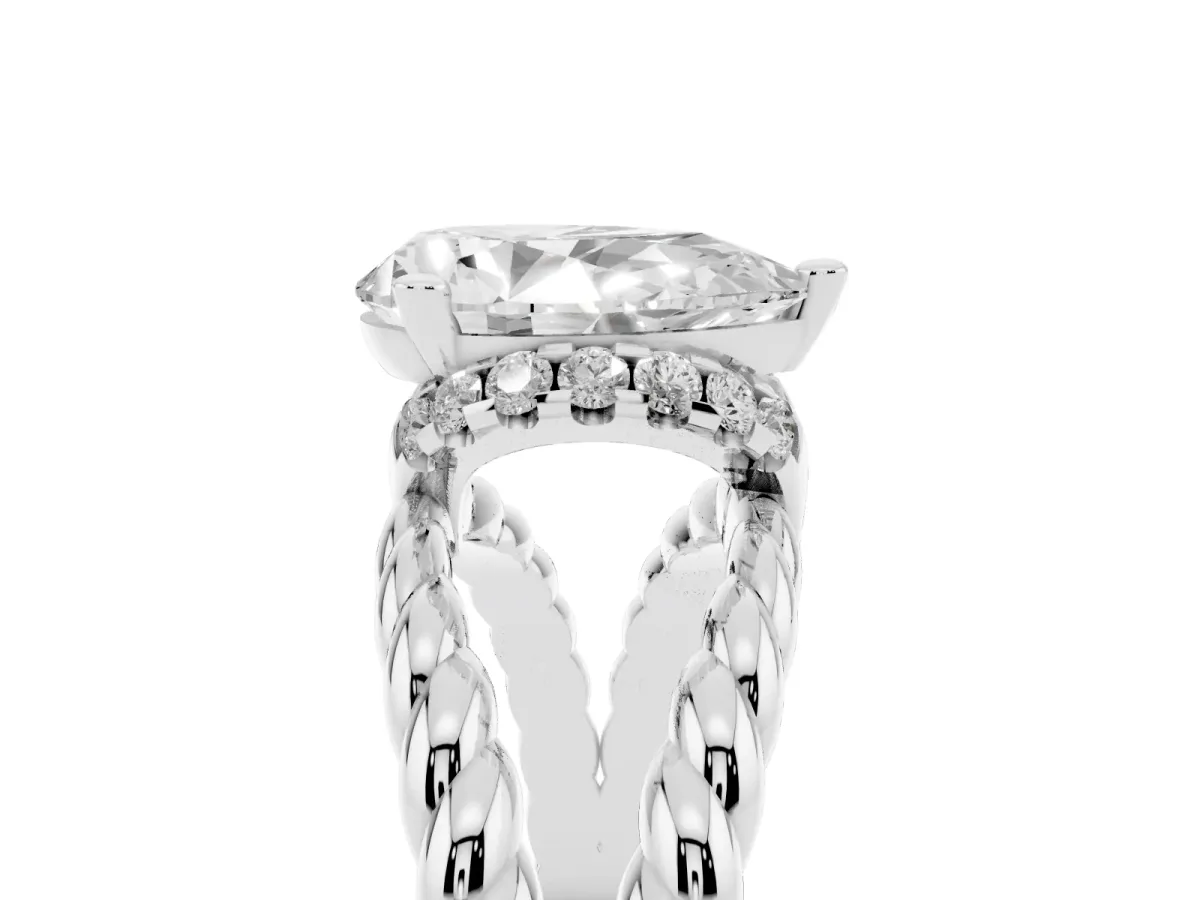 Pear Cut Halo Twisted Band Four-Prong Ring Platinum