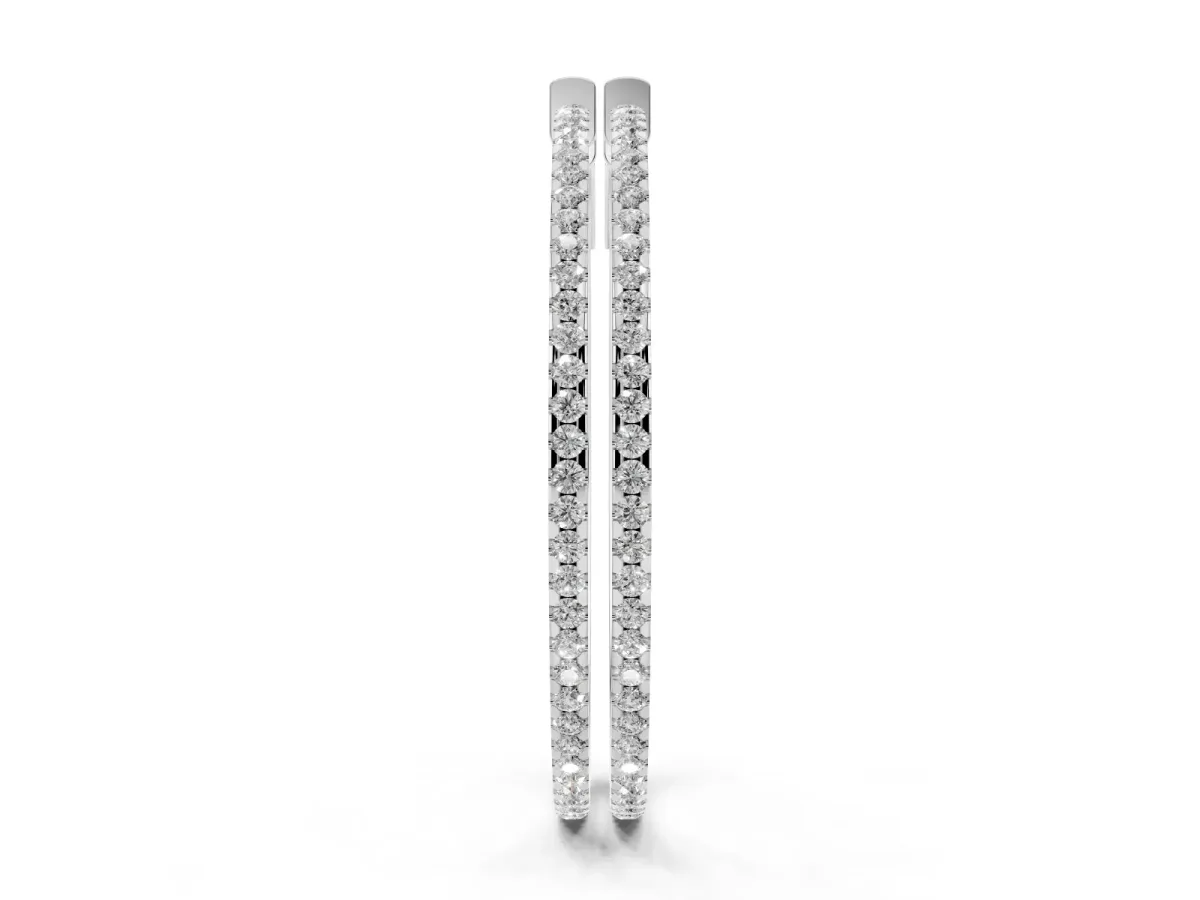 Pavé Round Diamond Hoop Earrings with Hinged Snap Closure White gold