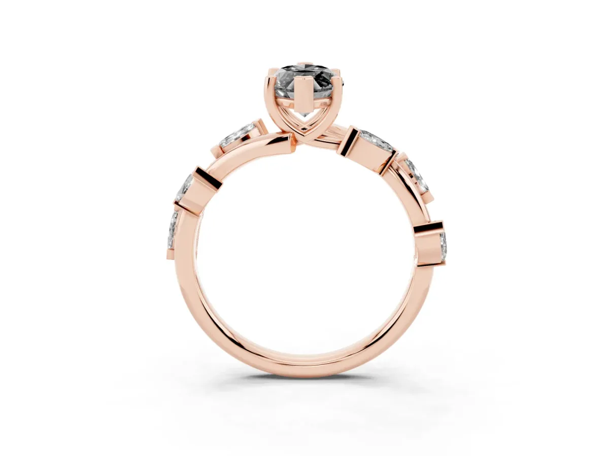 Fancy Black Marquise Cut Solitaire Twisted Band Marquise Accent Prong Setting Ring Rose gold