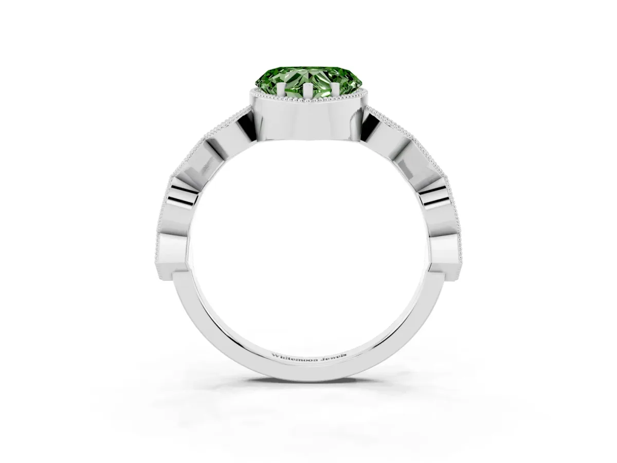 Fancy Green Heart Cut Milgrain Marquise Diamond Twist Band Ring Silver