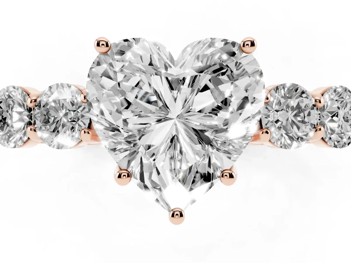 Heart Cut Cut Diamond Five-Stone Prong Set White Gold Ring Rose gold