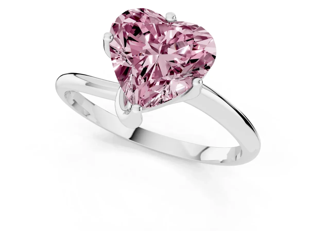 Fancy Pink Heart Cut Diamond Solitaire Engagement Ring with Four-Prong Setting and Classic Band Silver
