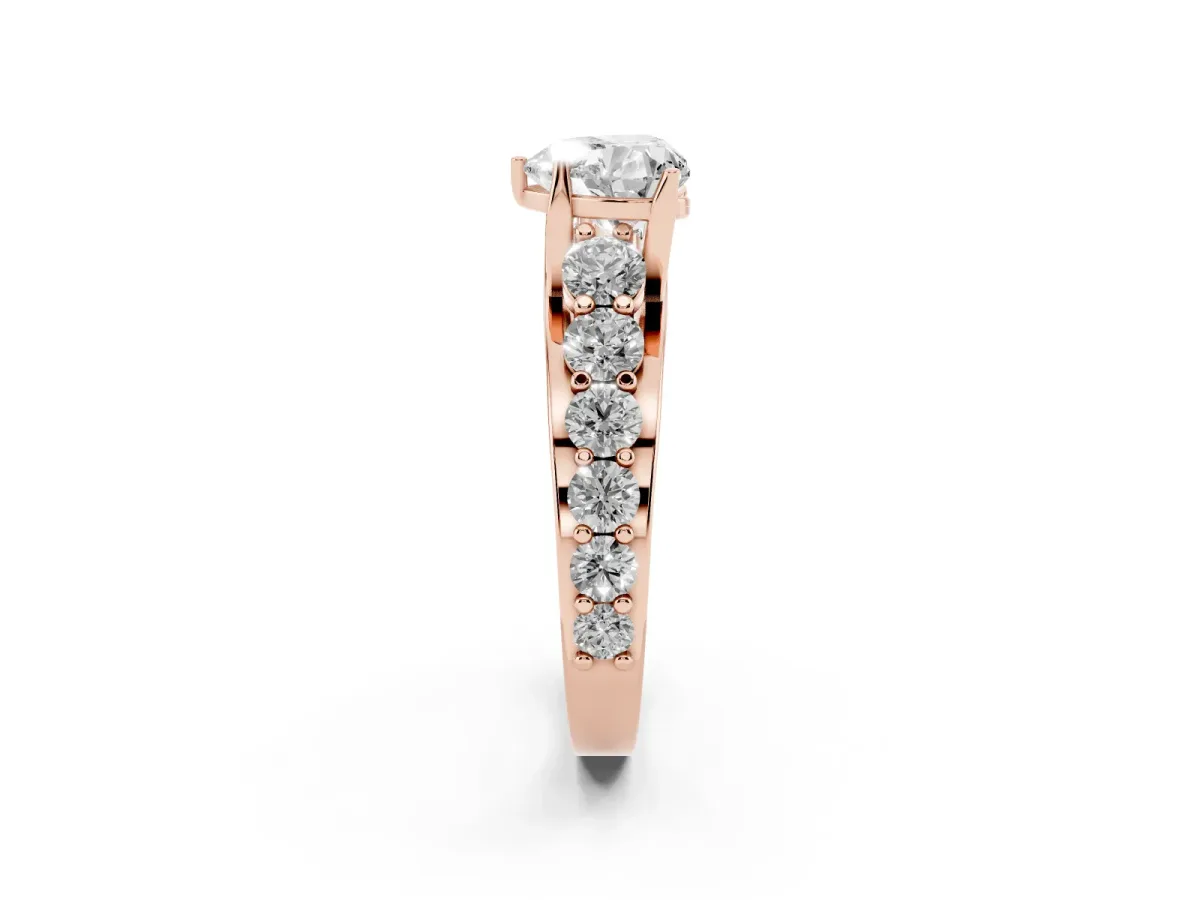 Heart Cut Diamond Engagement Ring with Pavé Band and Four-Prong Setting Rose gold