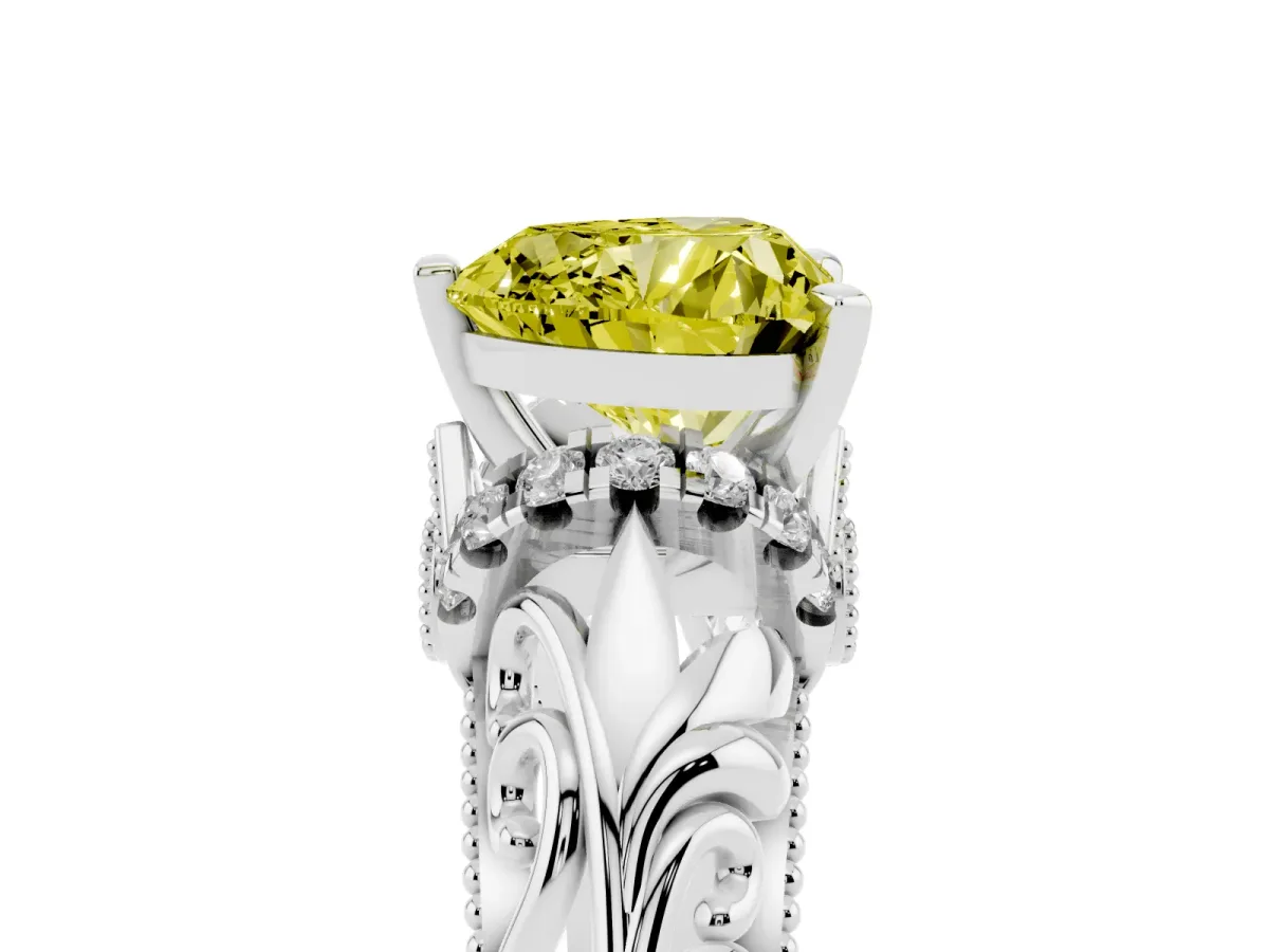 Fancy Yellow Heart Cut Solitaire Filigree Engagement Ring with Halo and Prong Setting Platinum