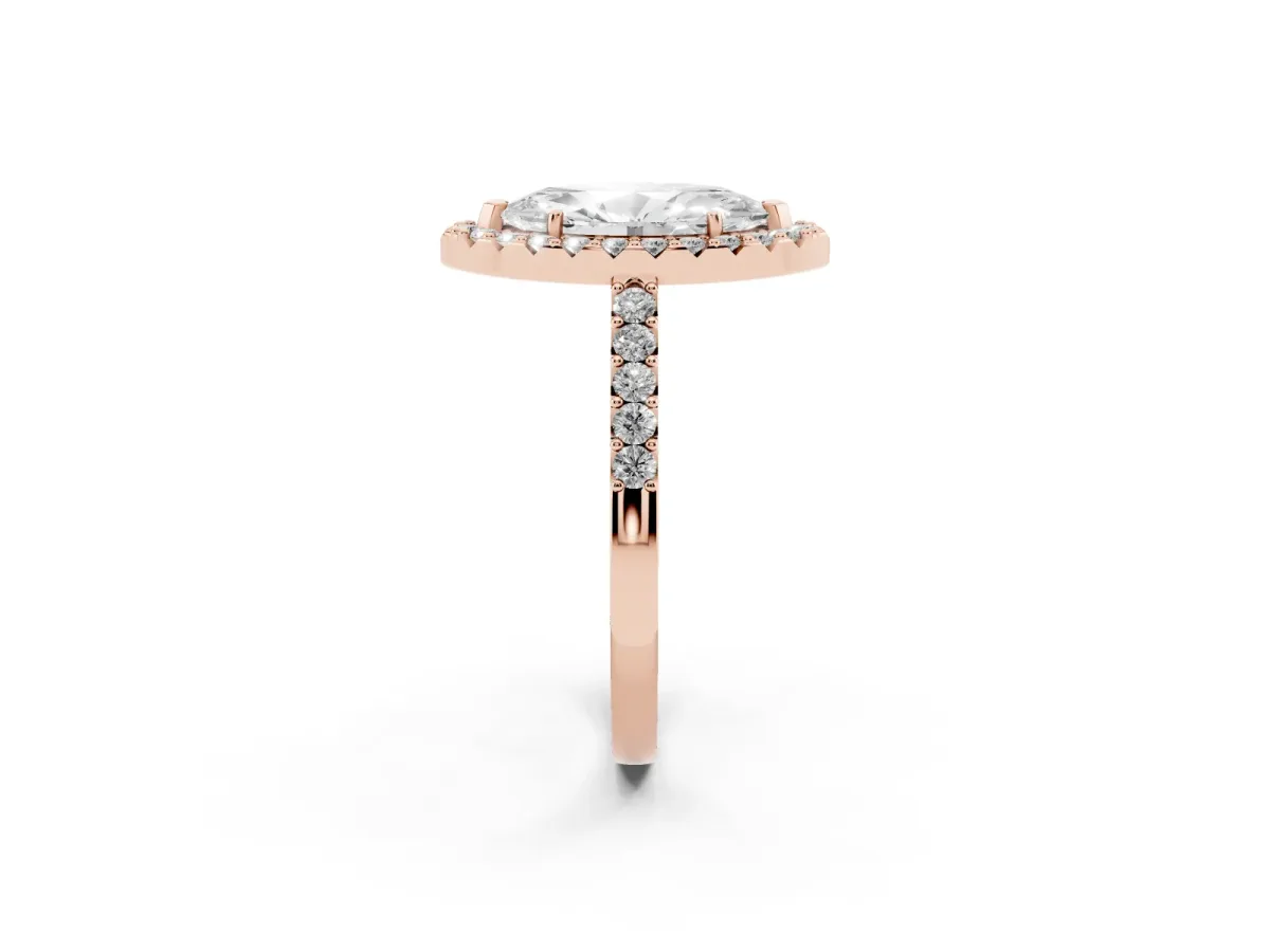 Marquise Cut Halo Diamond Pavé Solitaire Ring Rose gold