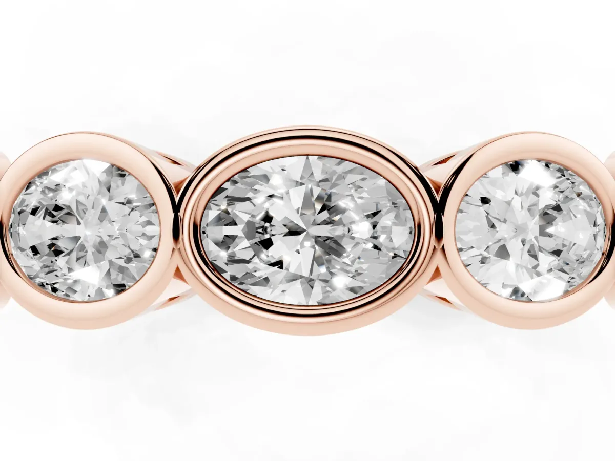 Oval Diamond Bezel Set Eternity Wedding Band Rose gold
