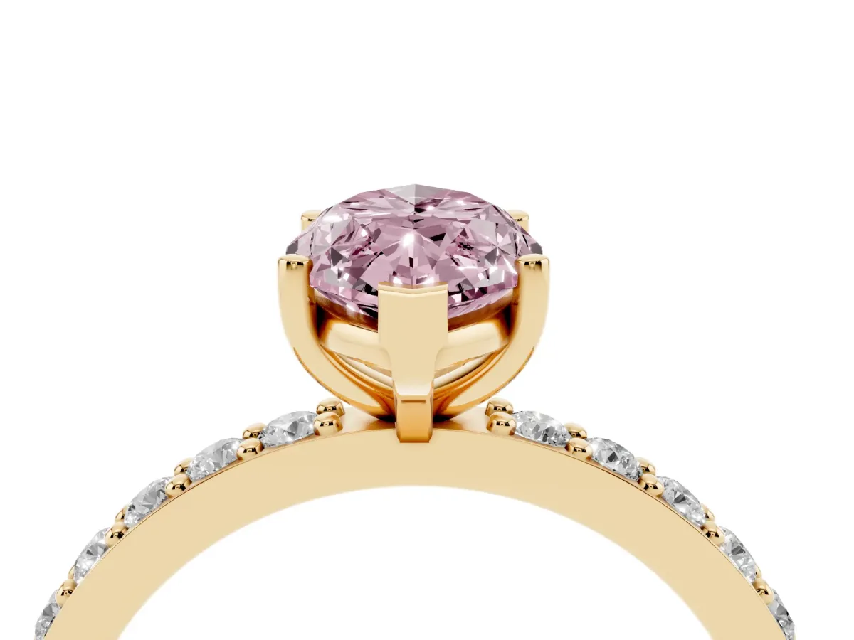 Fancy Pink Marquise Cut Cut Diamond Solitaire with Pave Band and Four-Prong Setting Yellow gold