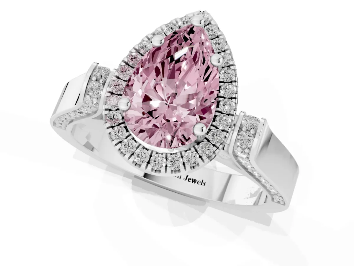 Fancy Pink Pear Cut Halo Pave Split Shank Prong Setting Ring Silver