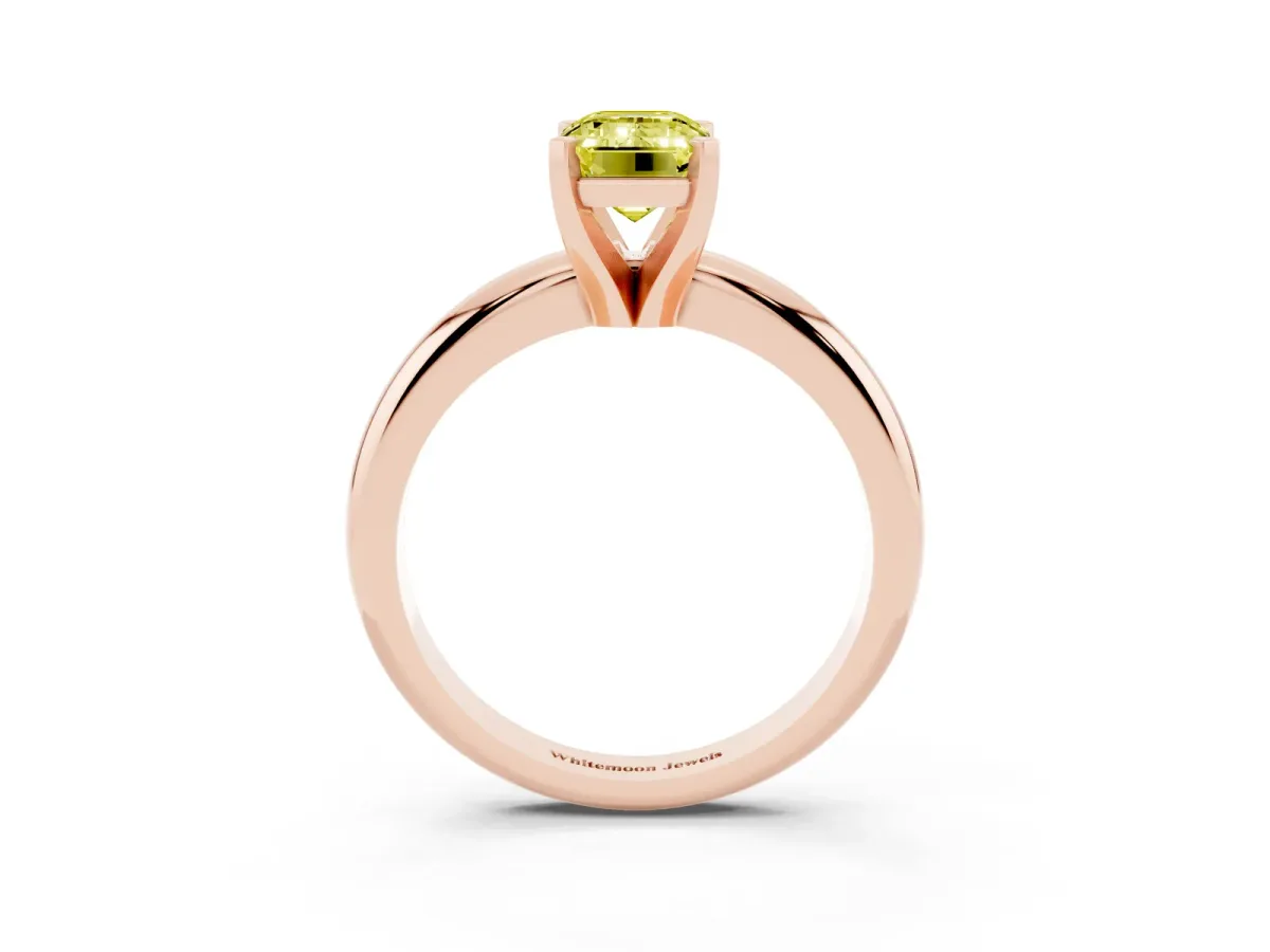 Fancy Yellow Emerald Cut Diamond Solitaire Engagement Ring with Round Band and Four-Prong Setting Rose gold