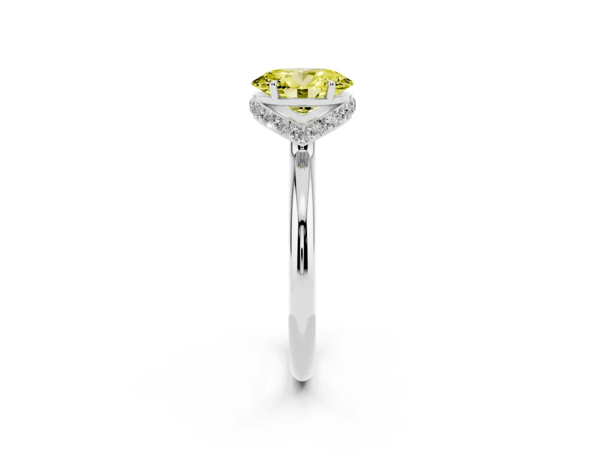 Fancy Yellow Oval Cut Brilliant Solitaire Engagement Ring with Six-Prong Setting and Classic Band Silver