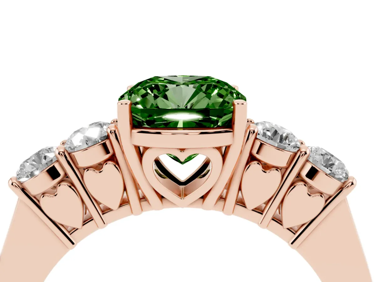 Fancy Green Cushion Cut Cut Diamond Five-Stone Prong Set White Gold Ring Rose gold