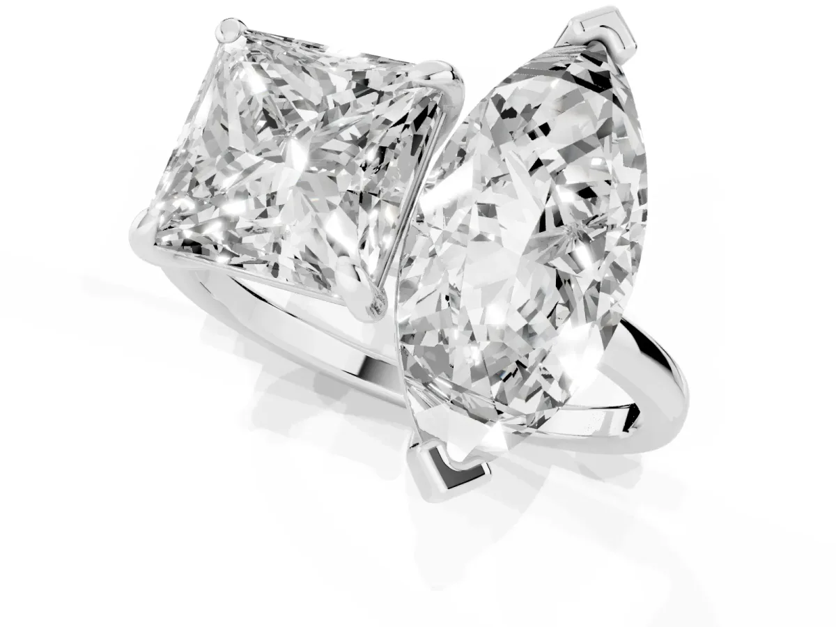 Marquise and Princess Toi Moi Ring with Prong Setting and Plain Band Silver