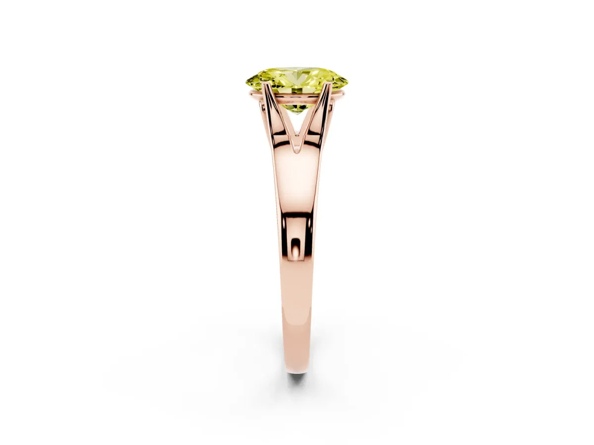 Fancy Yellow Oval Cut Solitaire Diamond Ring with Cathedral Band and Four-Prong Setting Rose gold