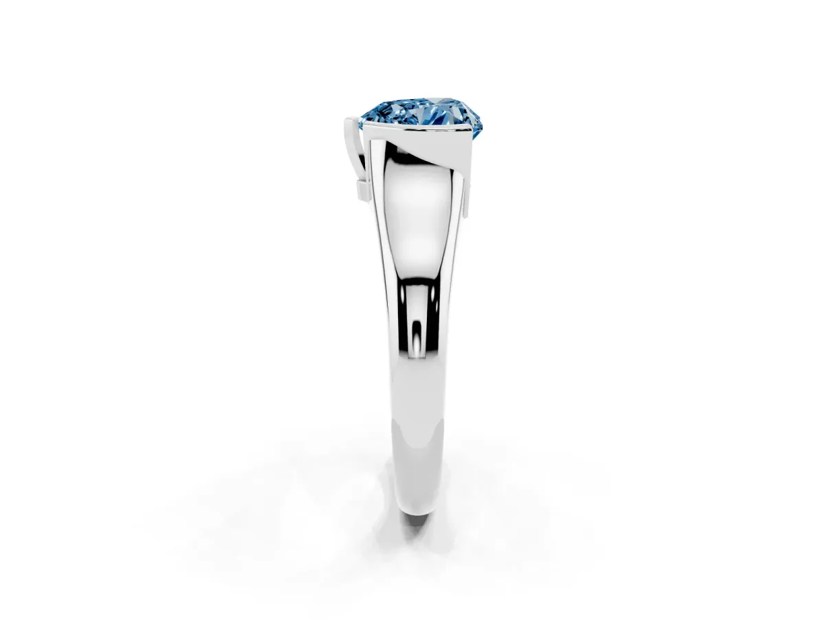 Fancy Blue Heart Cut Solitaire Tension Set Diamond Ring with Split Shank Band Silver
