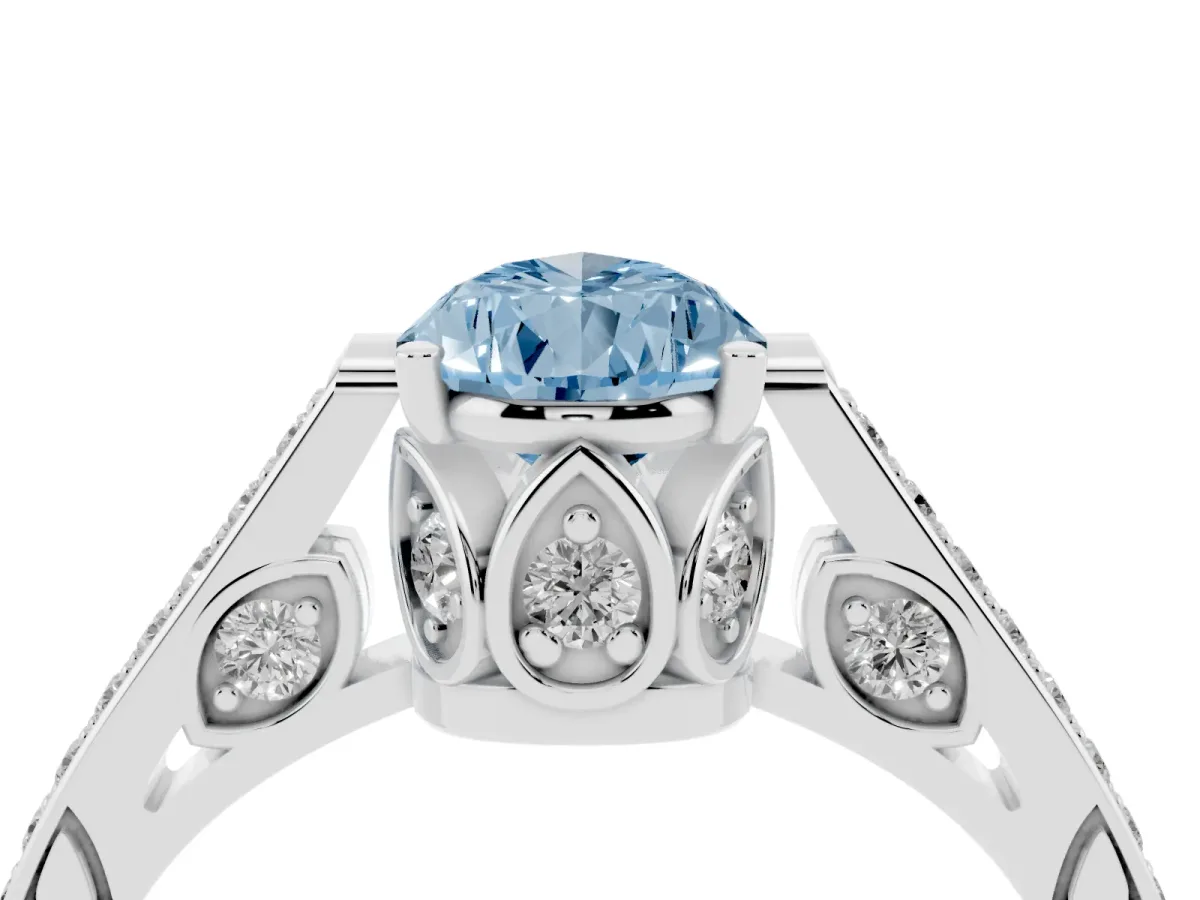 Fancy Blue Pear Cut Cut Cathedral Pave Diamond Engagement Ring with Six-Prong Setting Silver