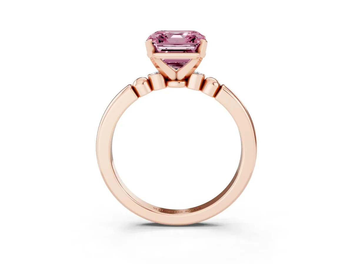 Fancy Pink Asscher Cut Solitaire Beaded Band with Four-Prong Setting Rose gold