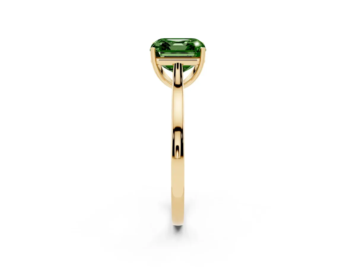 Fancy Green Asscher Cut Solitaire Heart Prong Engagement Ring with Tapered Band Yellow gold