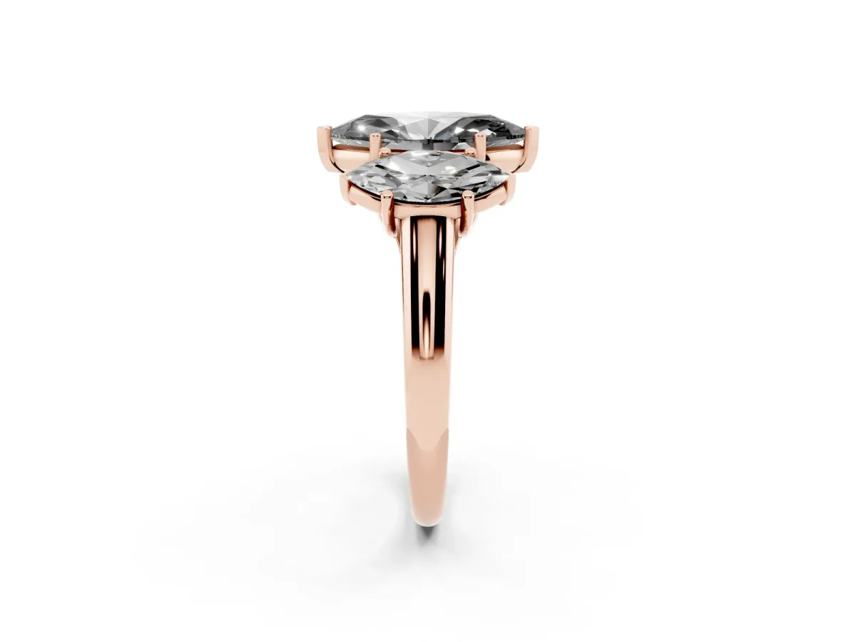 Fancy Black Three-Stone Marquise Cut Diamond Engagement Ring with Prong Setting Rose gold