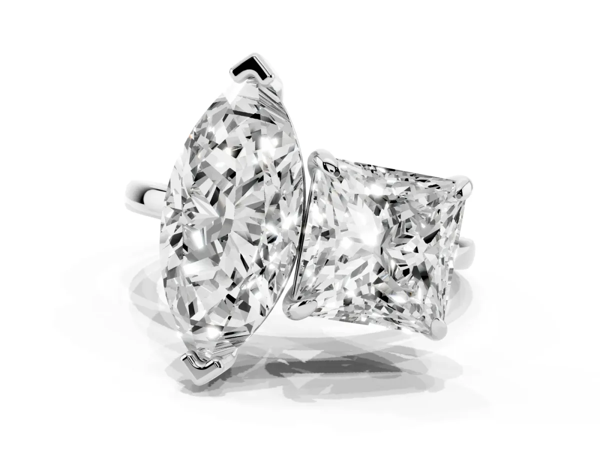 Marquise and Princess Toi Moi Ring with Prong Setting and Plain Band Silver