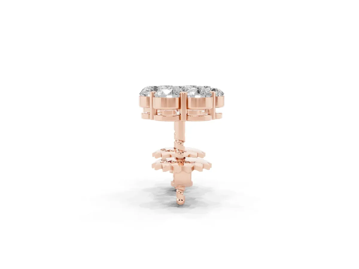 Cluster Round Diamond Stud Earrings with Prong Setting Rose gold