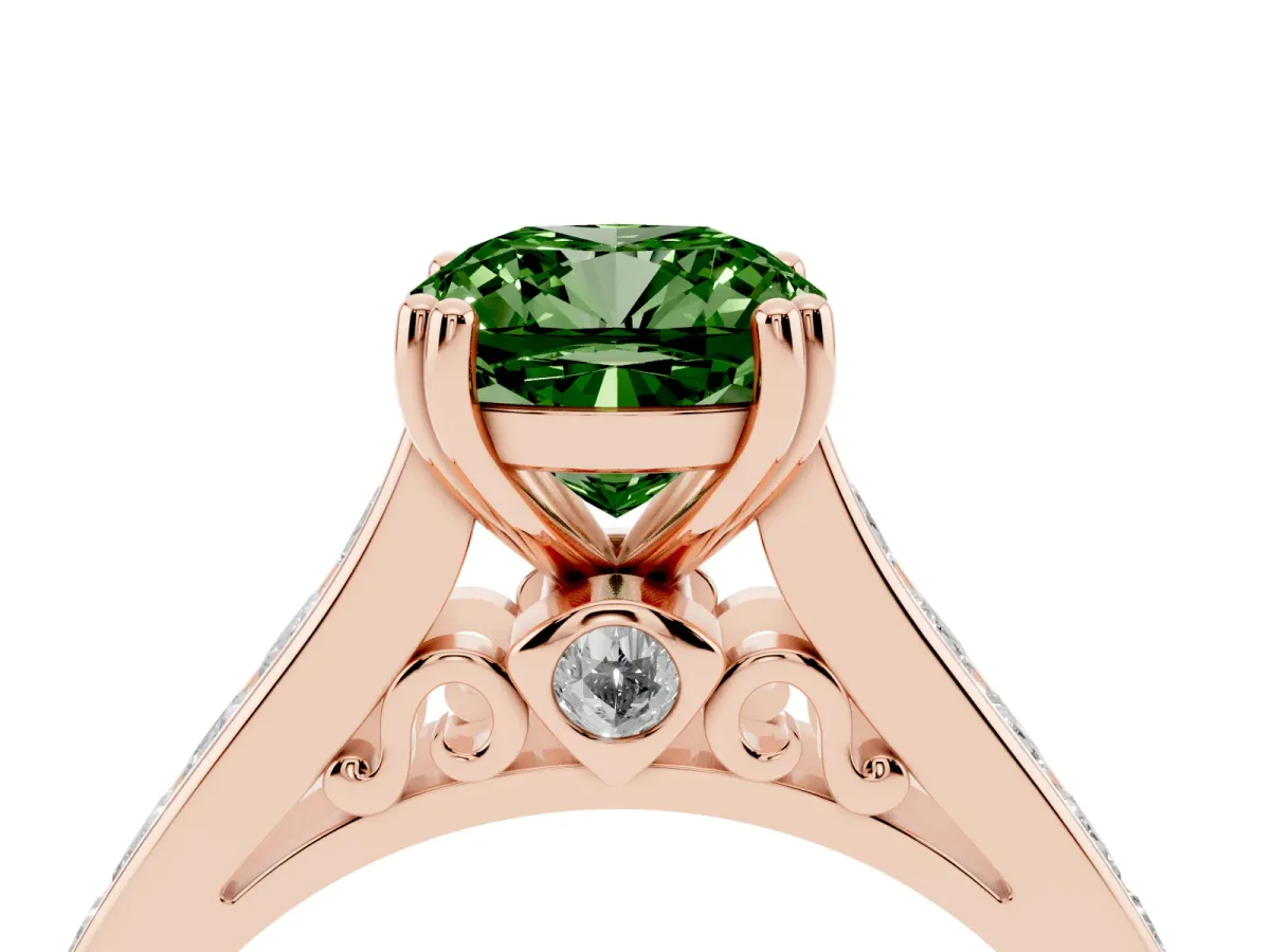 Fancy Green Cushion Cut Cut Channel Set Solitaire Engagement Ring with Prong Setting Rose gold