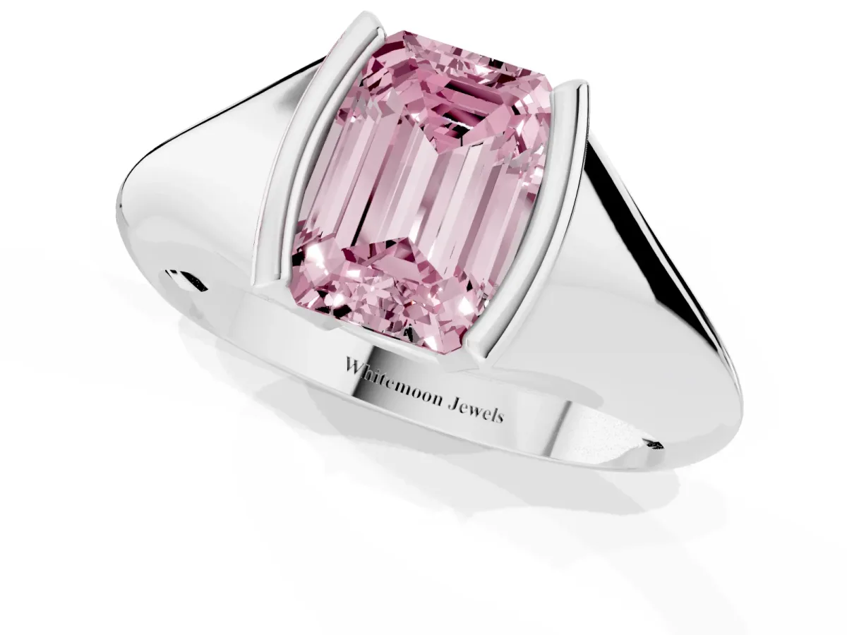 Fancy Pink Emerald Cut Solitaire Tension Set Diamond Ring White gold