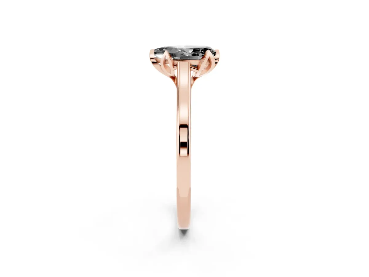 Fancy Black Pear Cut Diamond Solitaire Ring with Flower Prong Setting and Classic Band Rose gold