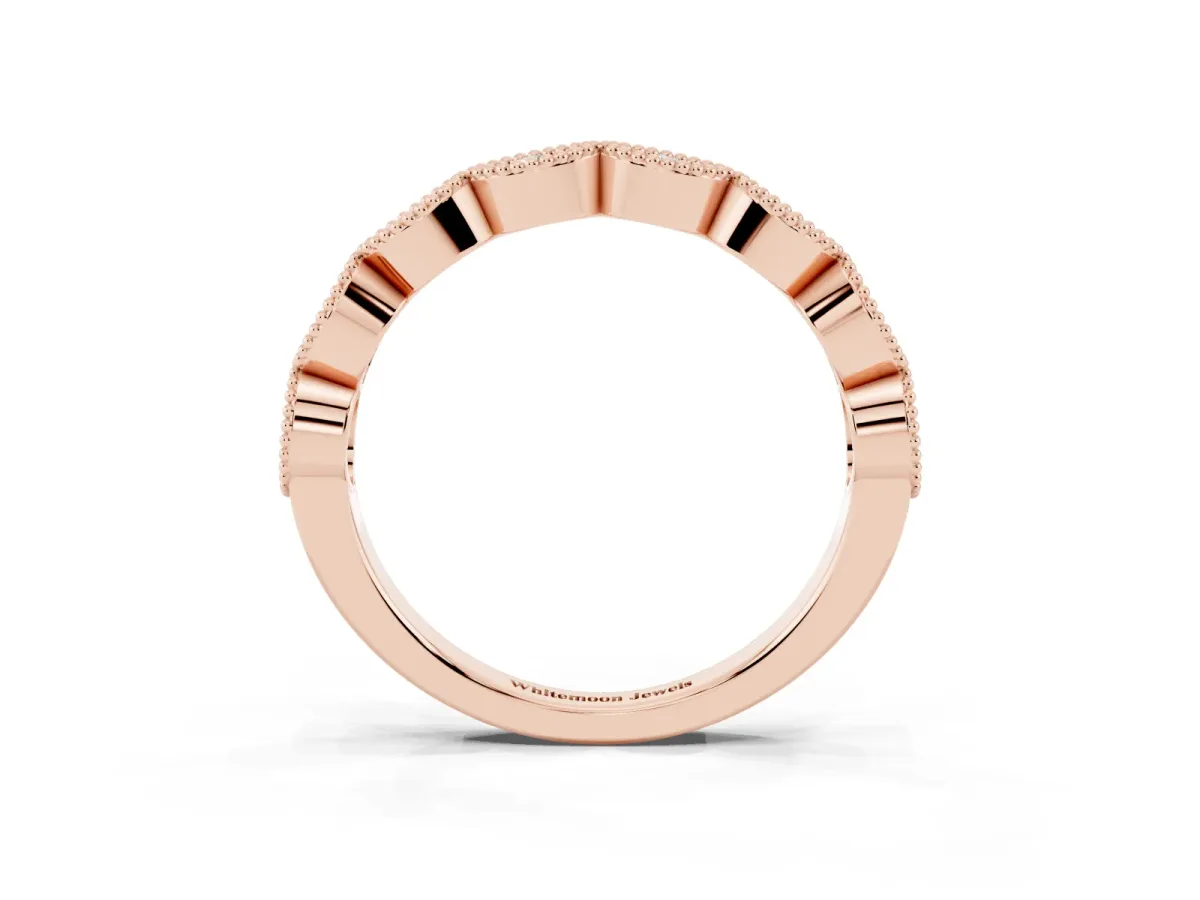 Milgrain Marquise Diamond Half Eternity Band with Bezel Setting Rose gold