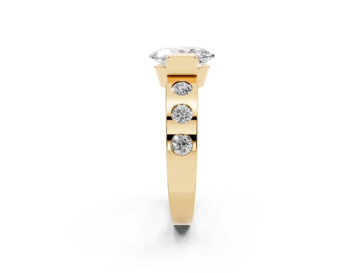 Oval Cut Brilliant Channel-Set Diamond Ring with Bezel Prong Setting Yellow gold