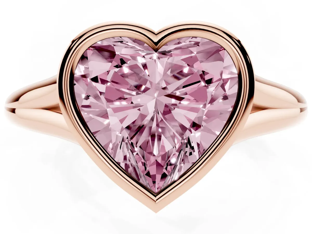 Fancy Pink Bezel Set Heart Cut Cut Solitaire Ring with Tapered Band Rose gold