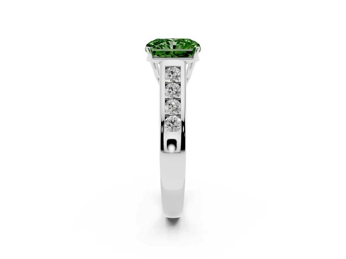 Fancy Green Radiant Cut Solitaire Channel-Set Diamond Engagement Ring with Four-Prong Setting Silver