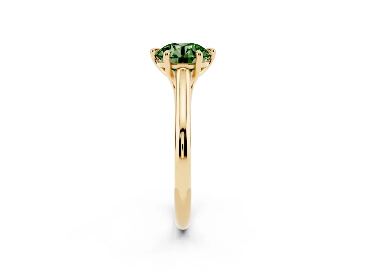 Fancy Green Round Cut Solitaire Engagement Ring with Six-Prong Setting and Classic Band Yellow gold