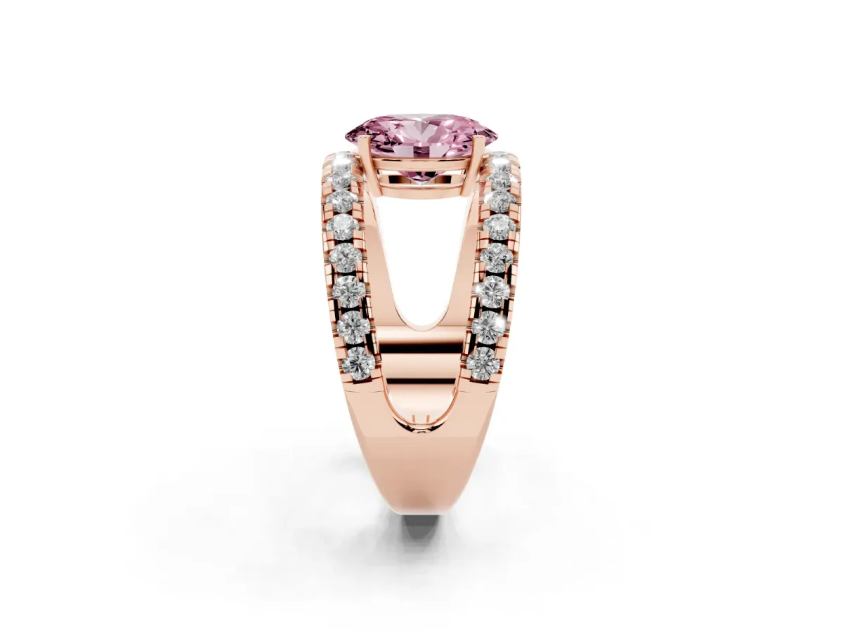 Fancy Pink Oval Cut Solitaire Split Shank Pave Diamond Ring Rose gold