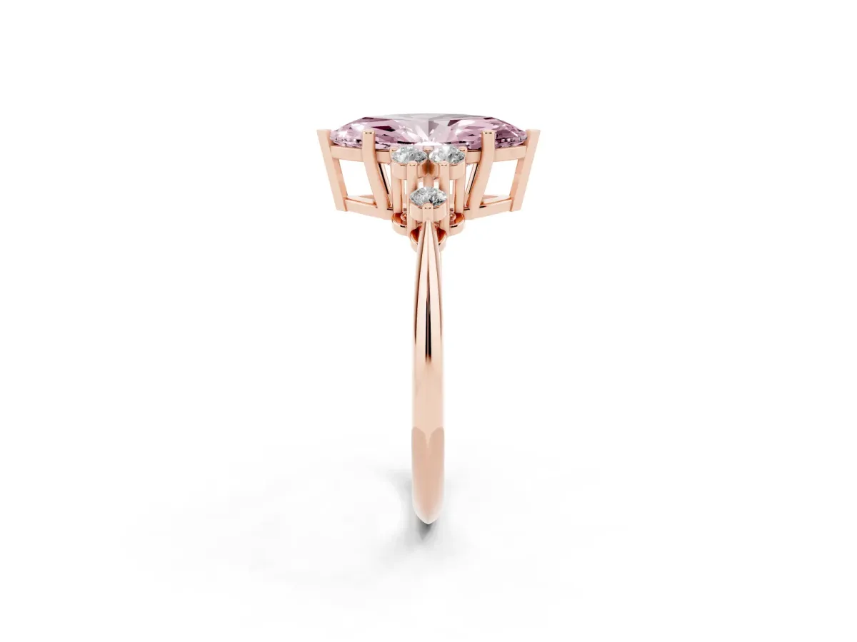 Fancy Pink Marquise Cut Cut Diamond Cluster Ring with Solitaire Band and Four-Prong Setting Rose gold